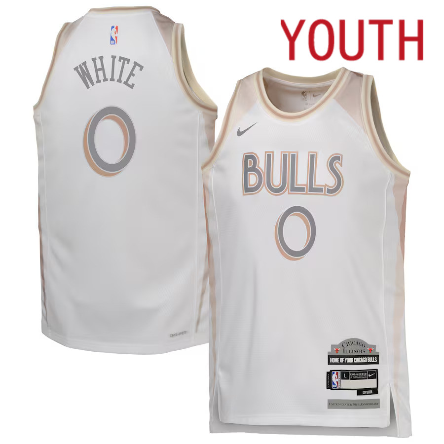 Youth Chicago Bulls #0 Coby White Nike White City Edition 2024-25 Swingman Player NBA Jersey